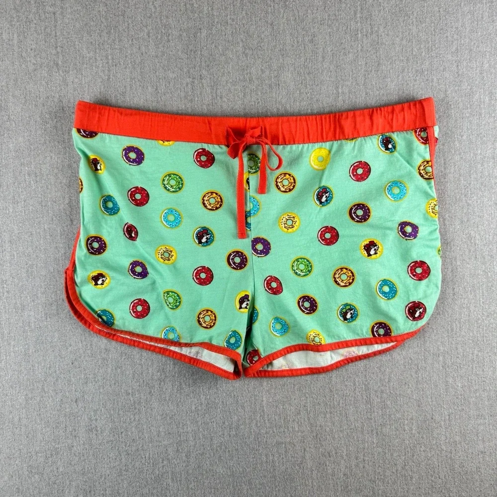 Buc-ee's Donut‎ Shorts PJ Pajama Lounge Womens Sz 2XL Donuts Green Orange Beaver
